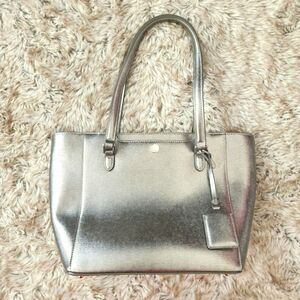 Lauren Ralph Lauren Leather Gunmetal Tote Silver